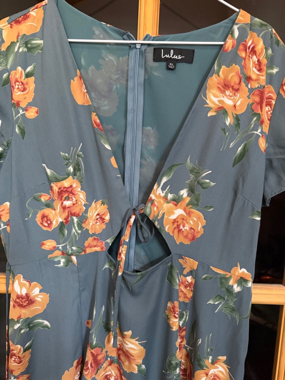 Lulu's Best Day of My Life dusty blue Floral Midi Dress with apricot Blooms - Picture 9 of 11